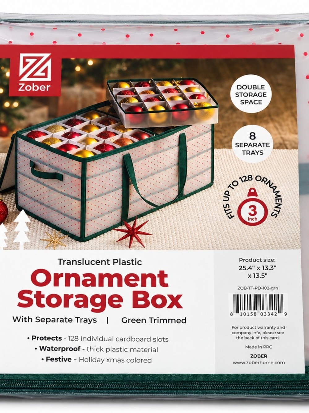 Zober Christmas Ornament Storage Organizer – Holds 128 – New